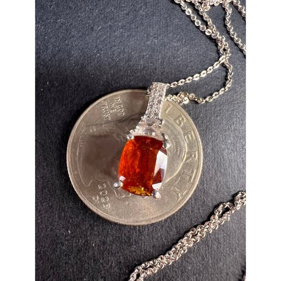 NEW tangerine kyanite and zircon pendant chain in rhodium over sterling silver - Picture 7 of 16